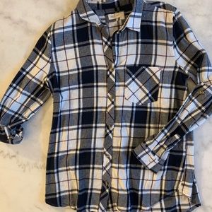 Navy Blue and White Plaid Flannel Shirt